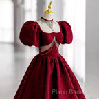 Princess Ball Gown Red Lace Long Formal Prom Dresses