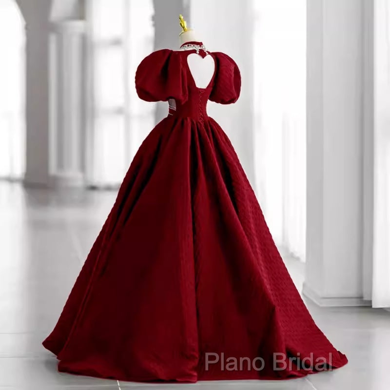 Princess Ball Gown Red Lace Long Formal Prom Dresses