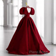 Princess Ball Gown Red Lace Long Formal Prom Dresses