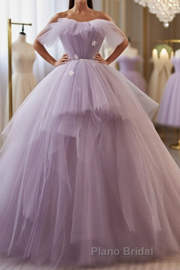 Princess Lavender Tulle Floral Long Formal Prom Dress, Lavender Formal Evening Dress, Purple Ball Gown Main image