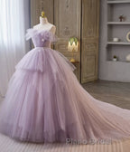 Princess Lavender Tulle Floral Long Formal Prom Dress, Lavender Formal Evening Dress, Purple Ball Gown