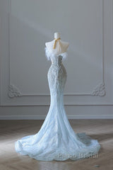 Princess Mermaid Strapless Neckline Long Sequin Light Sky Blue Long Wedding Dresses Brides Dresses
