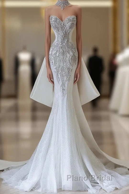 Princess Mermaid Sweetheart White Tulle Long Wedding Dresses Brides Dresses Main image