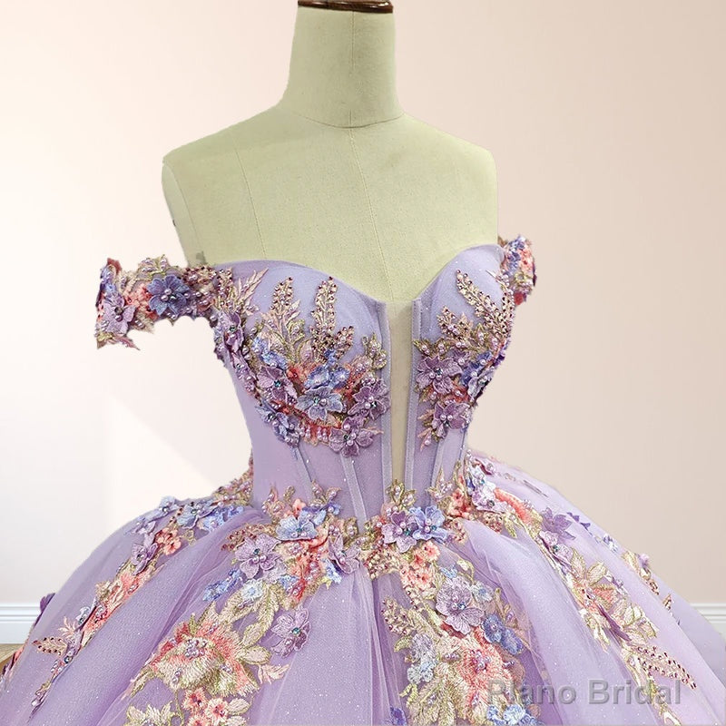 Princess Off the Shoulder Appliques Court Train Quinceanera Dresses