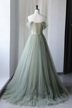 Princess Off the Shoulder Embroidering Tulle Sage Ball Gown