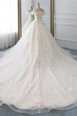 Princess Off The Shoulder Tulle Wedding Dresses With Lace Appliques Elegant Beautiful