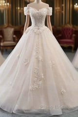 Princess Off The Shoulder Tulle Wedding Dresses With Lace Appliques Elegant Beautiful