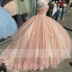 Princess Pink Quinceanera Dresses Lace Appliques Sweet 15 Party Formal Prom Ball Gown