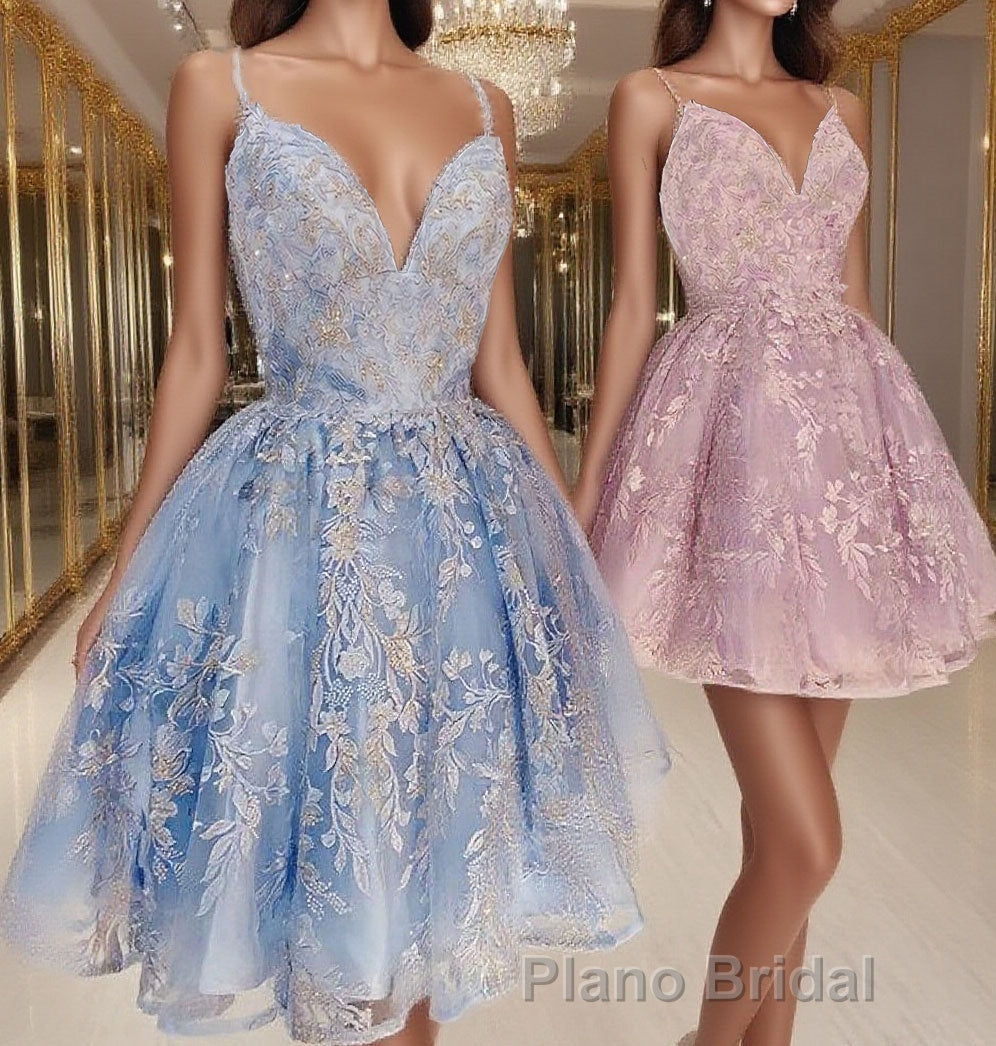 princess pink short homecoming Dresses, light sky blue formal homecoming Dresses, lace hoco Dresses for teens