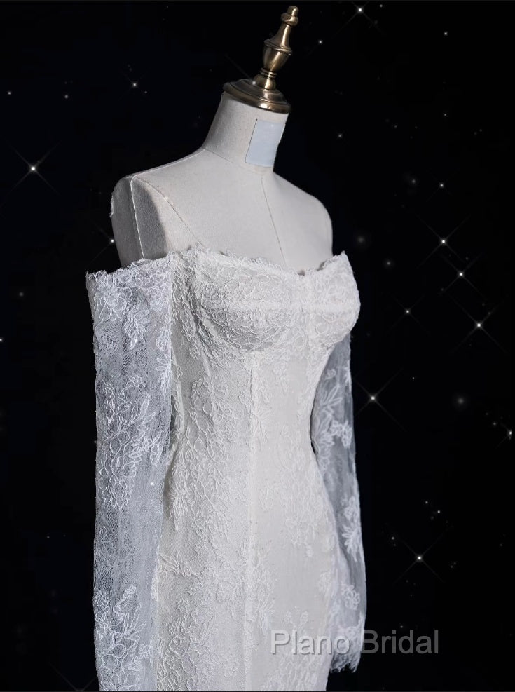 Princess Sheath Off The Shoulder White Lace Long Wedding Dresses Brides Dresses