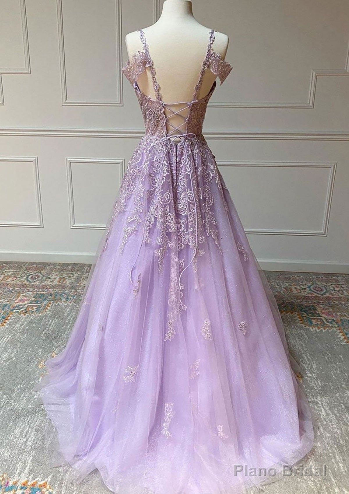 Princess Spaghetti Straps Floor-Length Tulle Prom Dress With Beading Appliqued Secondary image
