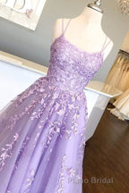 Princess Straps Long Formal Prom Dresses with Lace Appliques,Evening Gowns