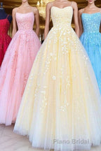 Princess Straps Long Formal Prom Dresses with Lace Appliques,Evening Gowns