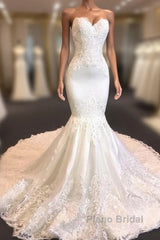 Princess White Sweetheart Mermaid Court Train Wedding Dresses