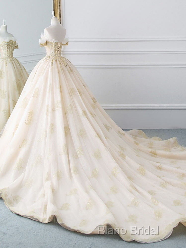 Princesse De Luxe Off The Shoulder Short Sleeve Beaded Sequins Appliques Luxury Princess Ball Gown Wedding Dresses Formal Prom Dresses Formal Dresses Secondary image