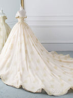 Princesse De Luxe Off The Shoulder Short Sleeve Beaded Sequins Appliques Luxury Princess Ball Gown Wedding Dresses Formal Prom Dresses Formal Dresses