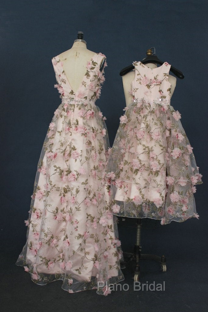 Printing Flower Long Unique Pink Formal Prom Dresses