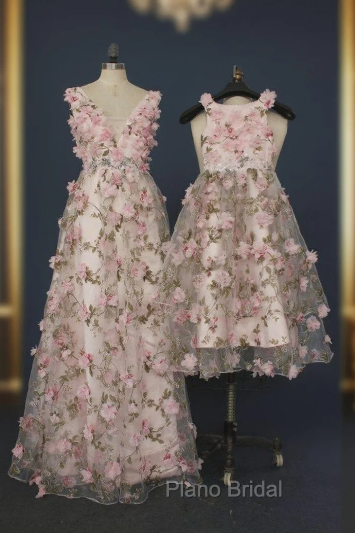 Printing Flower Long Unique Pink Formal Prom Dresses