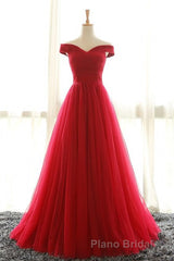 Beautiful Lavender Tulle Off Shoulder Long Prom Dresses, Beautiful Party Gowns