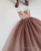 Dusty Rose A-Line Tulle Floor Length Spaghetti Straps Sweetheart Evening Party Dresses Formal Prom Dresses