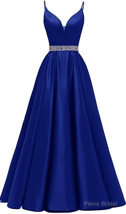 A-line Royal Blue Prom Dresses, Satin Prom Dress With Beading Secondary image