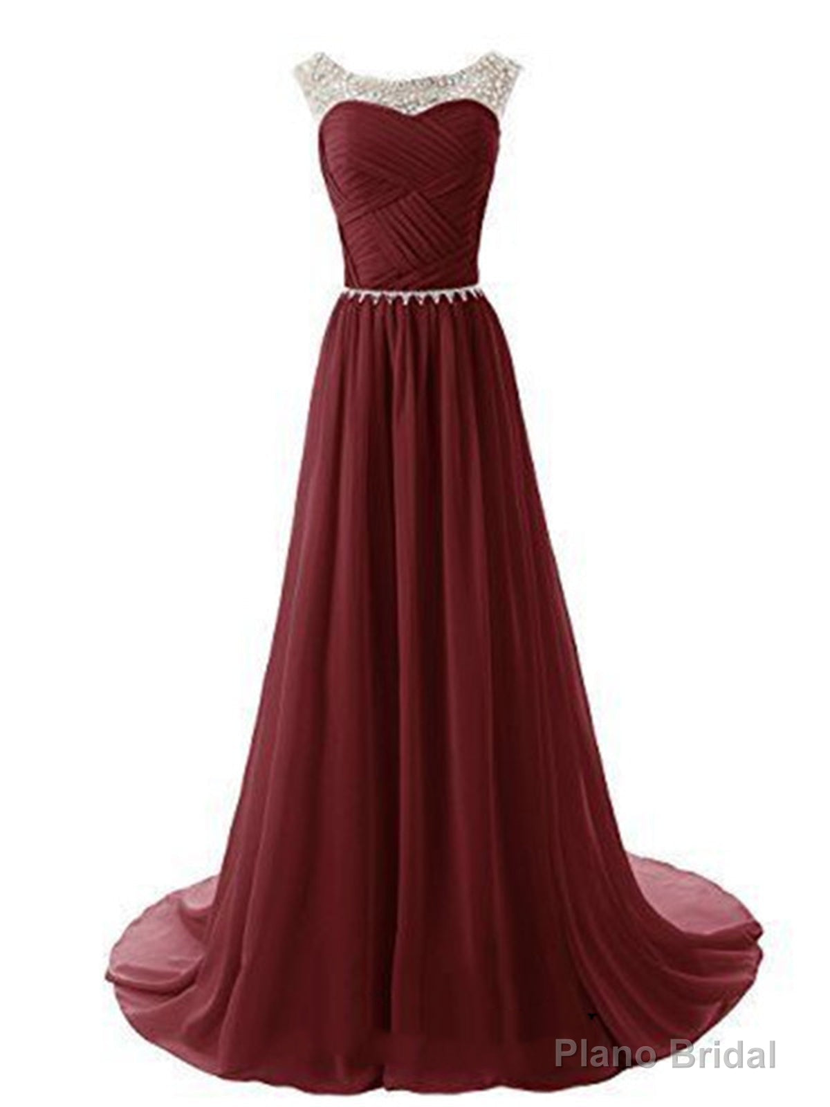 A Line Round Neckline Maroon Long Prom Dresses 2016, Long Formal Dresses Main image