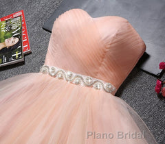 Strapless Blush Pink Tulle Short With Sash Sweet 16 Cute Formal Prom Dresses