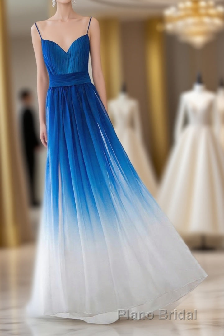 Spaghetti Strap Royal Blue Ombre Long Chiffon Royal Blue Ombre A Line Sweetheart Formal Prom Dresses Main image