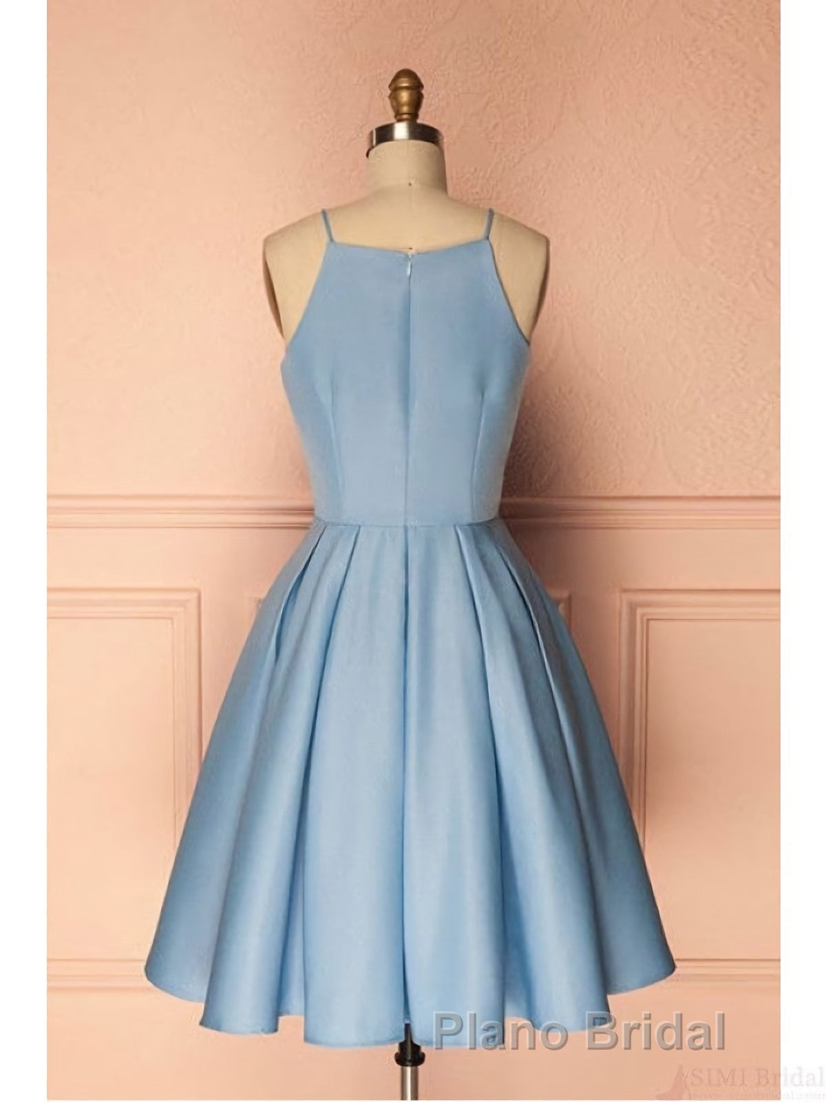 Sky Blue A Line Satin Blue Spaghetti Straps Short Formal Prom Dresses