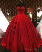 Sweetheart Wine Red Lace Appliques Red Princess Prom Dresses