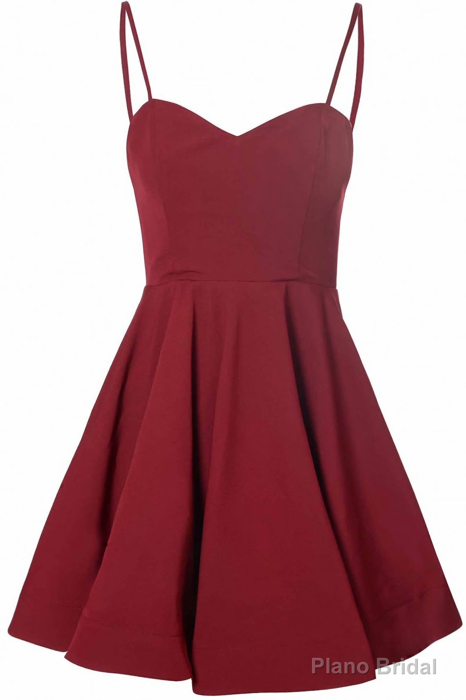 Simple A Line Spaghetti Straps Satin Burgundy Short Prom Dresses Secondary image