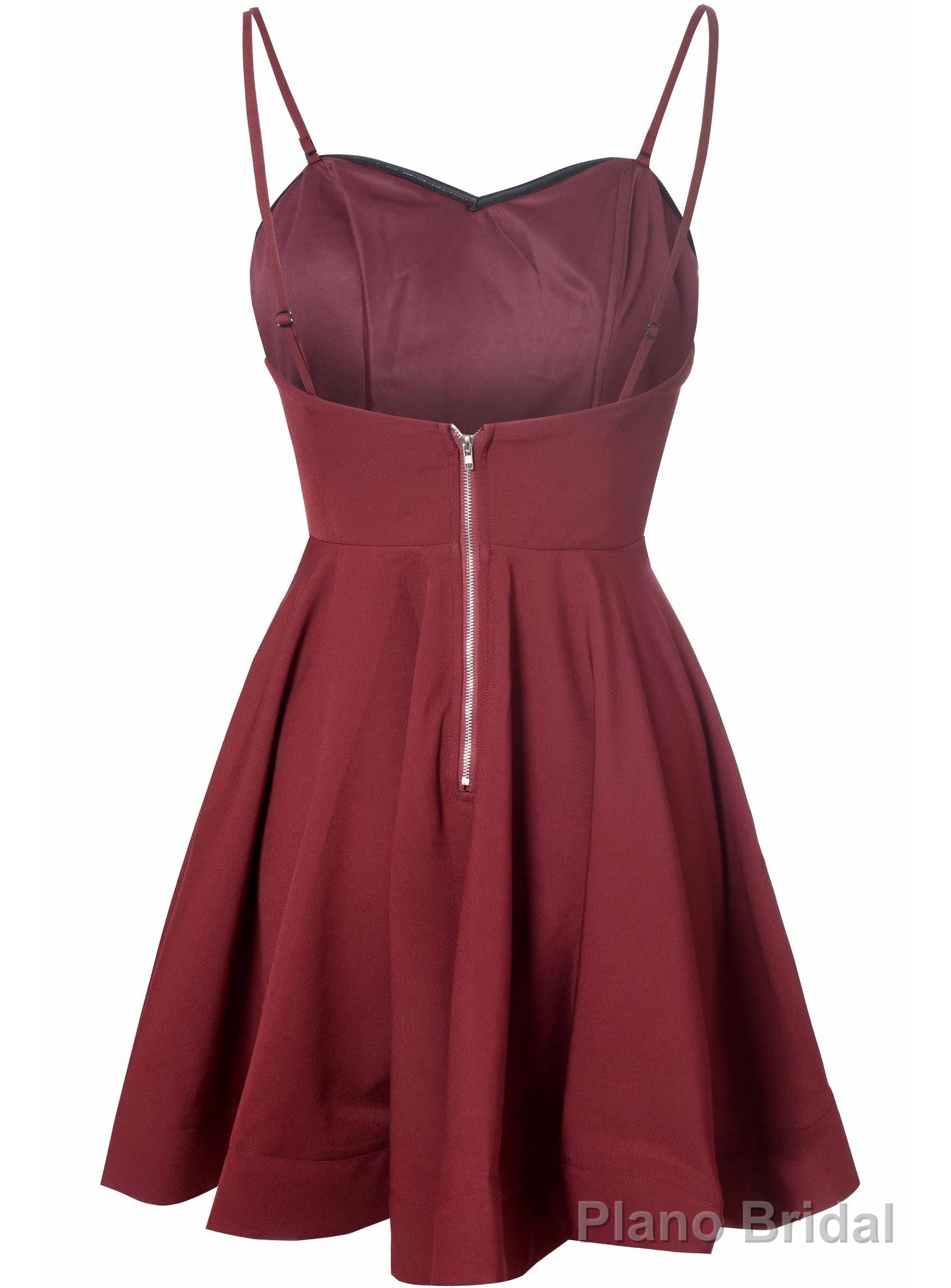 Simple A Line Spaghetti Straps Satin Burgundy Short Prom Dresses Secondary image