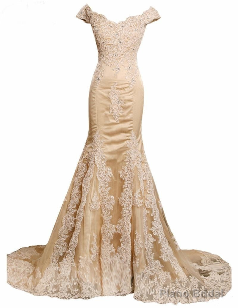 champagne prom dresses lace elegant appliques  tulle mermaid evening dresses v neck celebrity party dresses Main image