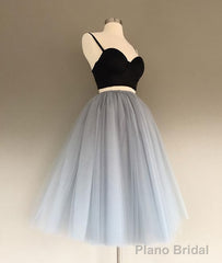 Two Pieces Black And Silver Short Sexy Spaghrtti Strap A Line Prom Dresses