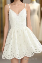 Cute White Lace Short Lace Spaghetti Straps Formal Prom Dresses