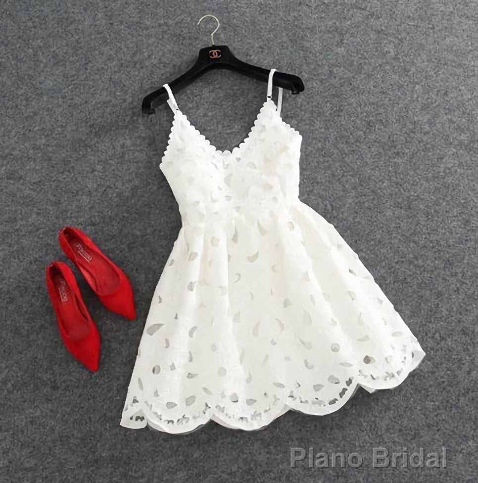 Cute White Lace Short Lace Spaghetti Straps Prom Dresses Main image