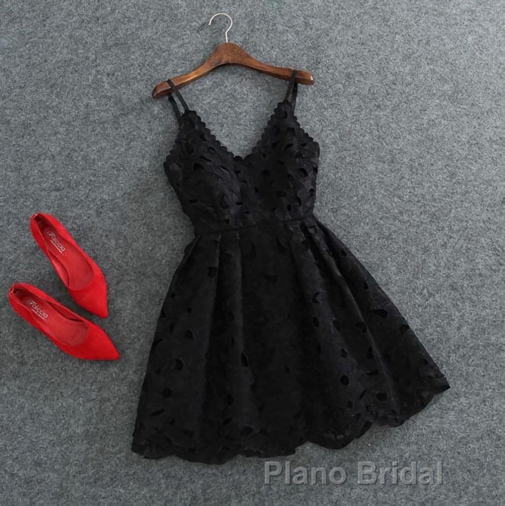 Cute White Lace Short Lace Spaghetti Straps Formal Prom Dresses