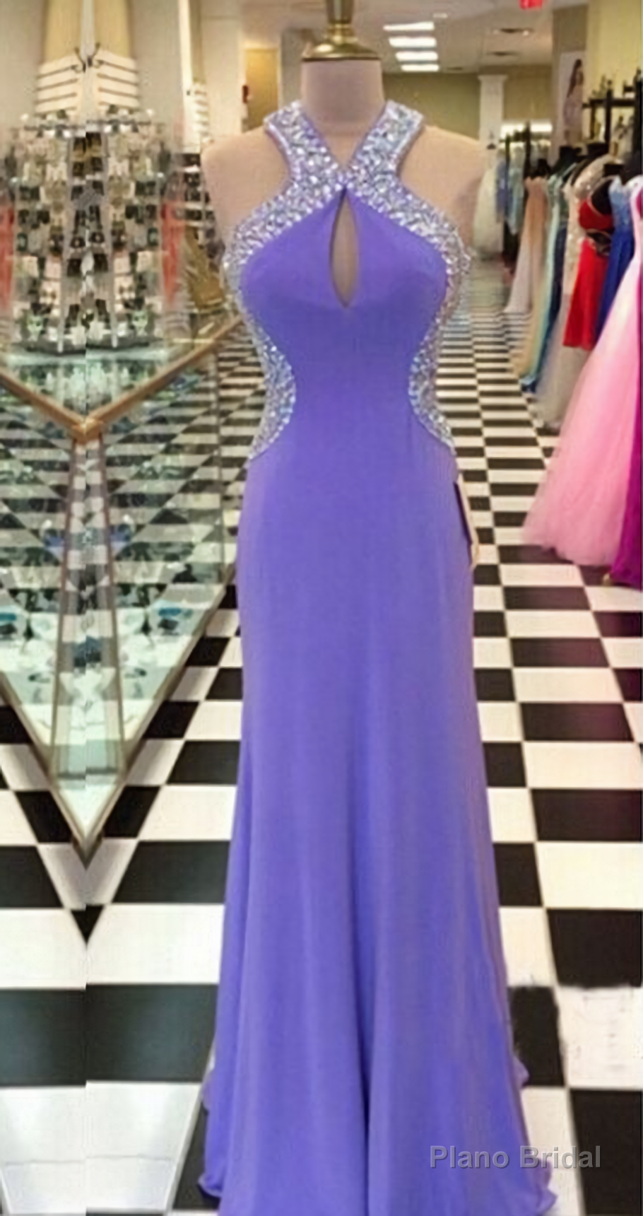 Beaded A-line Lavender Purple Halter Neck Backless Long Evening Dresses Secondary image