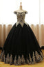 Black Appliques Long Black Prom Dresses