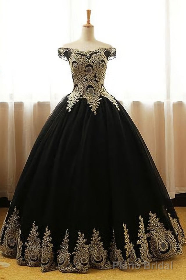Black Appliques Long Black Prom Dresses Main image