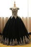 Black Appliques Long Black Prom Dresses