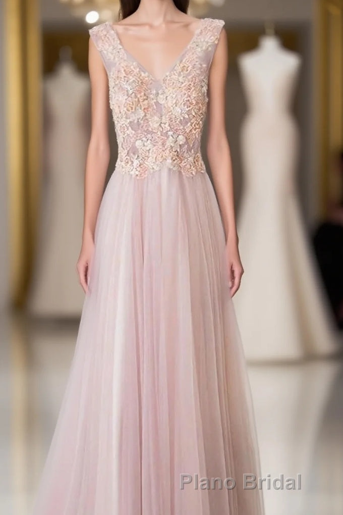 Pink Long A Line Simple Cheap Lace Up Formal Prom Dresses Main image