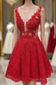 Cute Red Lace Appliques Short V Neck Sleeveless Mini Dc14 Formal Prom Dresses