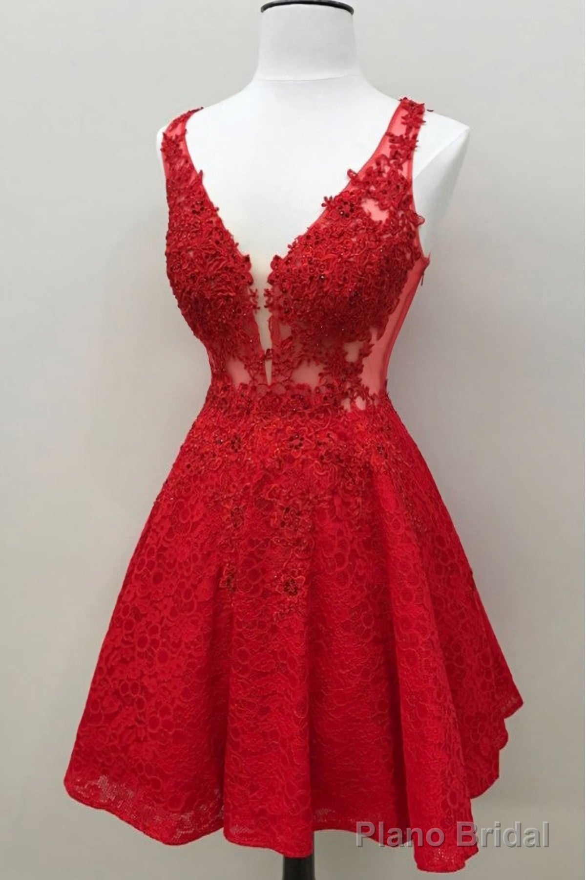 Cute Red Lace Appliques Short V Neck Sleeveless Mini Dc14 Prom Dresses Main image