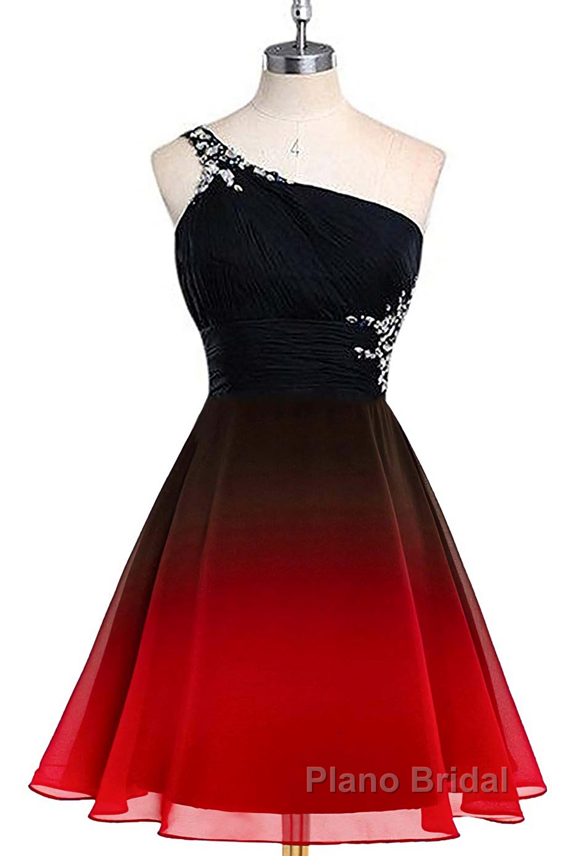 A Line Ombre Blue And Black One Shoulder Short Dc289 Formal Prom Dresses Secondary image