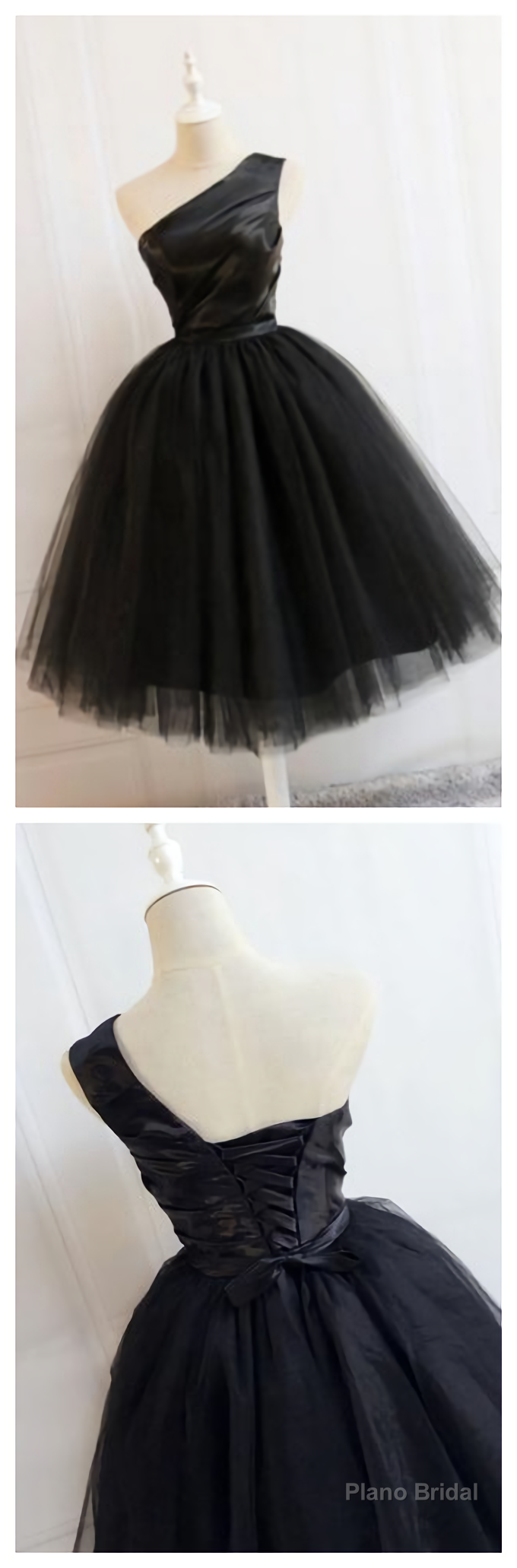 Black One Shoulder Short Black Tulle Homecoming Dresses Secondary image