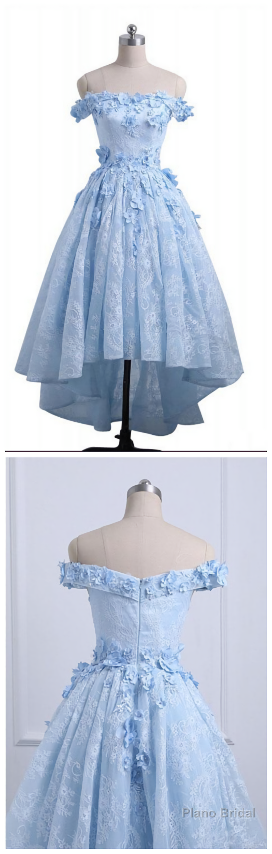 A Line Off Shoulder High Low Lace Appliqued Lace Homecoming Dresses Main image