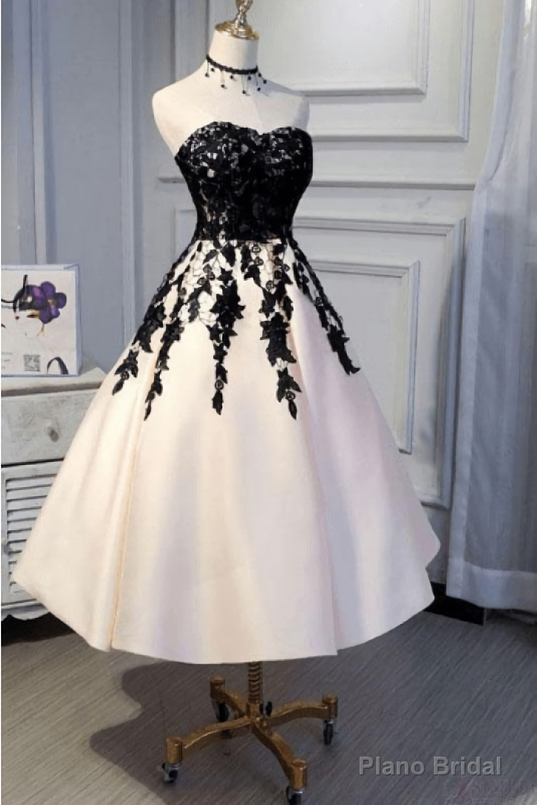 Ankle Length Strapless with Black Lace A Line Princess Homecoming Dresses Secondary image