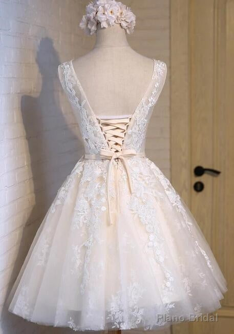 scoop neckline short ivory lace cute homecoming dresses perfect affordable short party prom dresses Main image