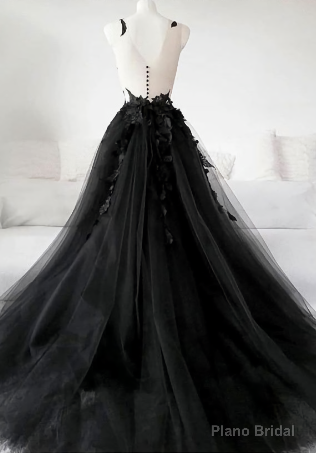 Black tulle applique long fabulous custom made black Evening Dresses Secondary image